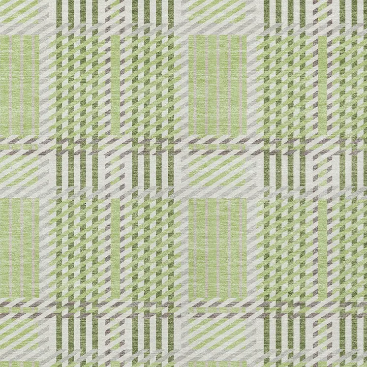 5' X 8' Artichoke Green Gray And Brown Plaid Washable Indoor Outdoor Area Rug