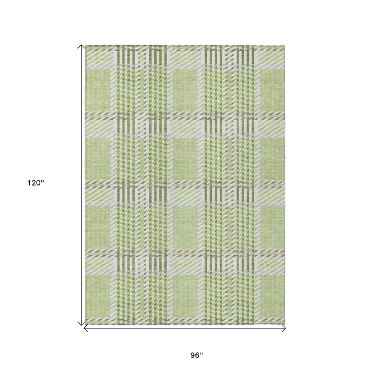 8' X 10' Artichoke Green Gray And Brown Plaid Washable Indoor Outdoor Area Rug