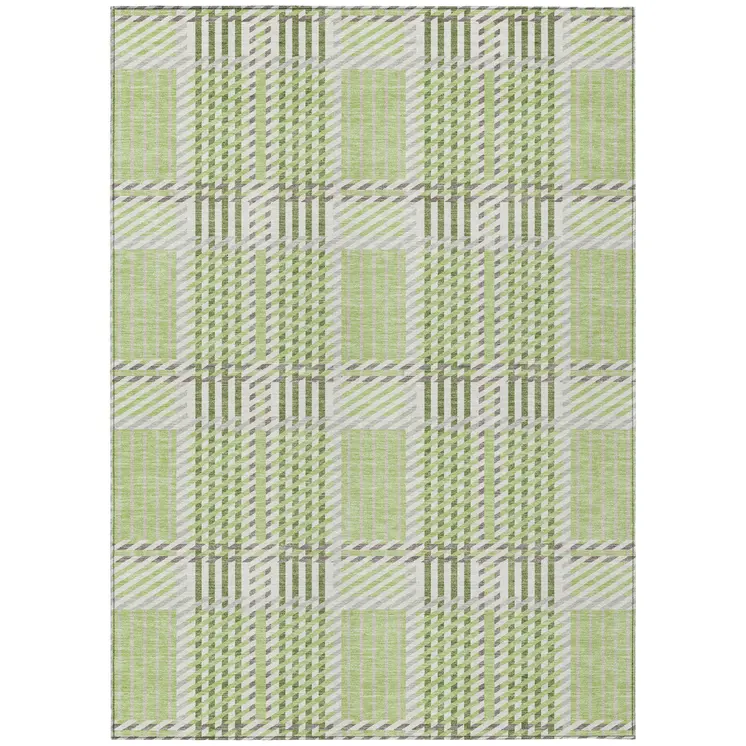 8' X 10' Artichoke Green Gray And Brown Plaid Washable Indoor Outdoor Area Rug