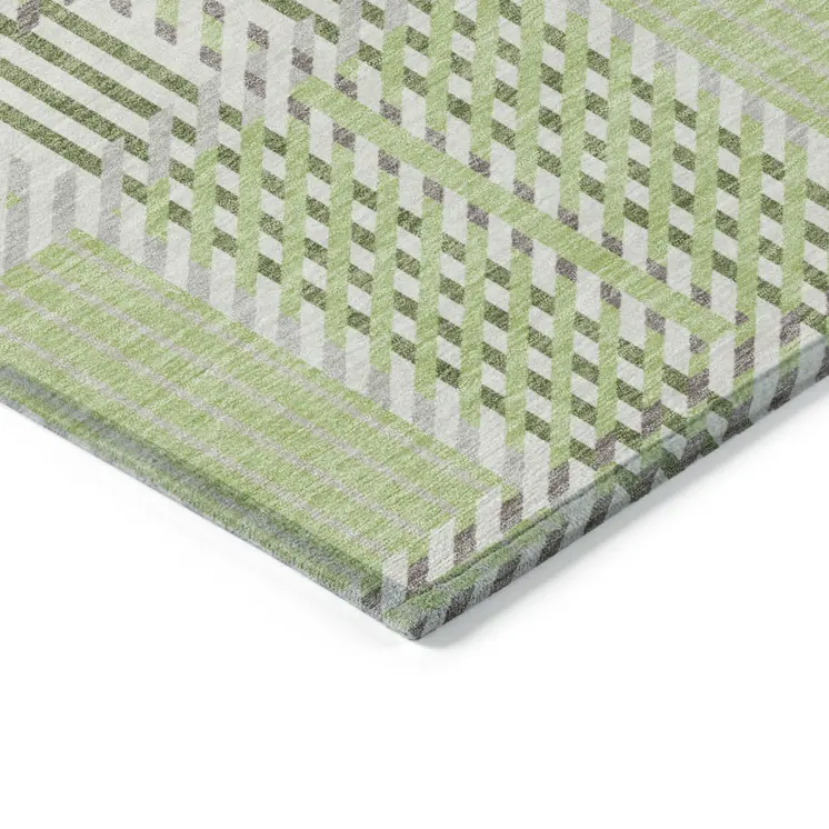 8' X 10' Artichoke Green Gray And Brown Plaid Washable Indoor Outdoor Area Rug