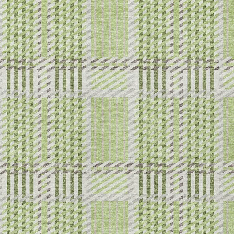 8' X 10' Artichoke Green Gray And Brown Plaid Washable Indoor Outdoor Area Rug