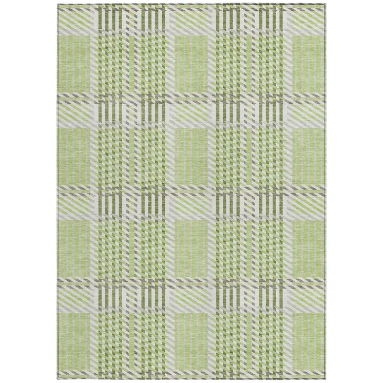 10' X 14' Artichoke Green Gray And Brown Plaid Washable Indoor Outdoor Area Rug