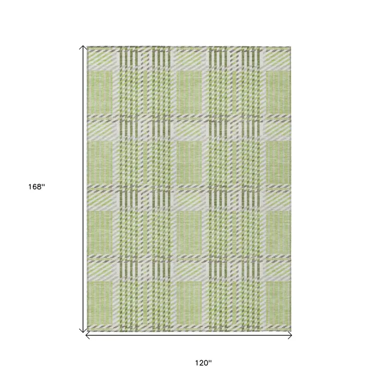 10' X 14' Artichoke Green Gray And Brown Plaid Washable Indoor Outdoor Area Rug