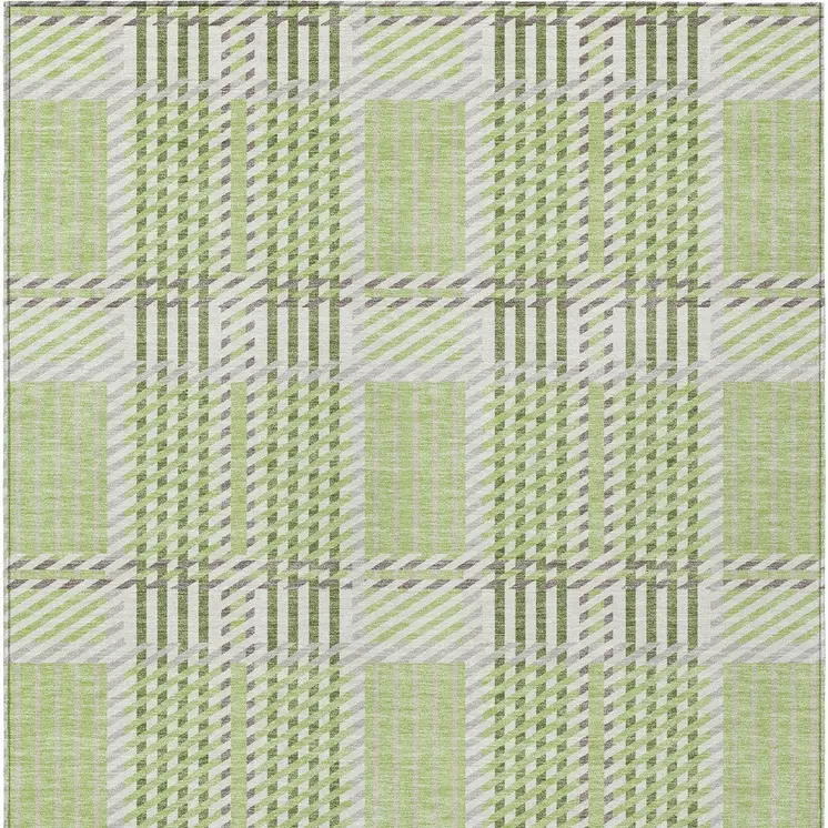 10' X 14' Artichoke Green Gray And Brown Plaid Washable Indoor Outdoor Area Rug