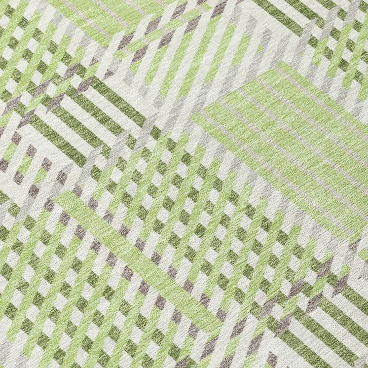 10' X 14' Artichoke Green Gray And Brown Plaid Washable Indoor Outdoor Area Rug