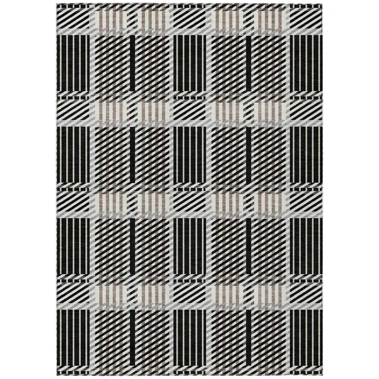 3' X 5' Black Gray And Brown Plaid Washable Indoor Outdoor Area Rug