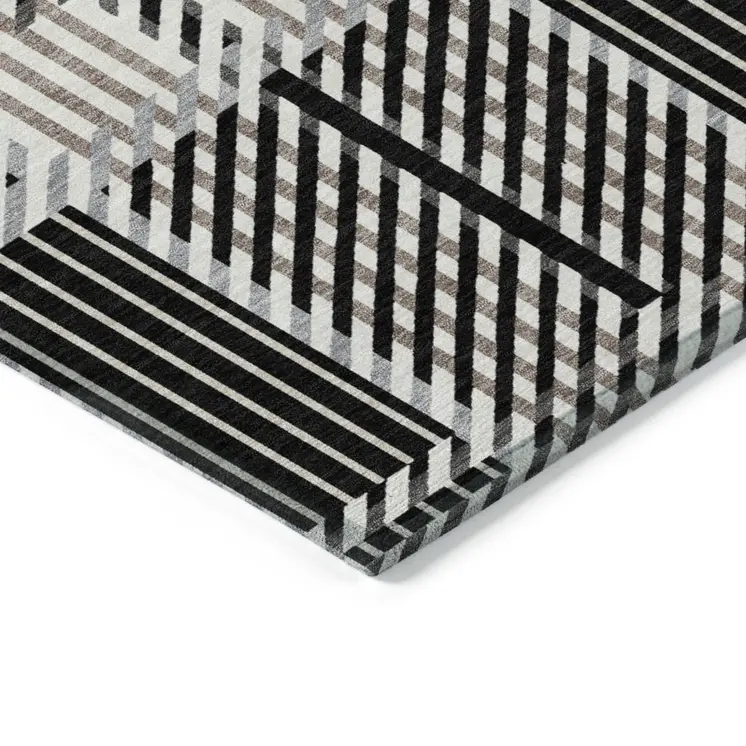 3' X 5' Black Gray And Brown Plaid Washable Indoor Outdoor Area Rug