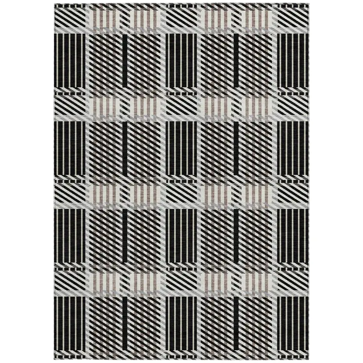 3' X 5' Black Gray And Brown Plaid Washable Indoor Outdoor Area Rug
