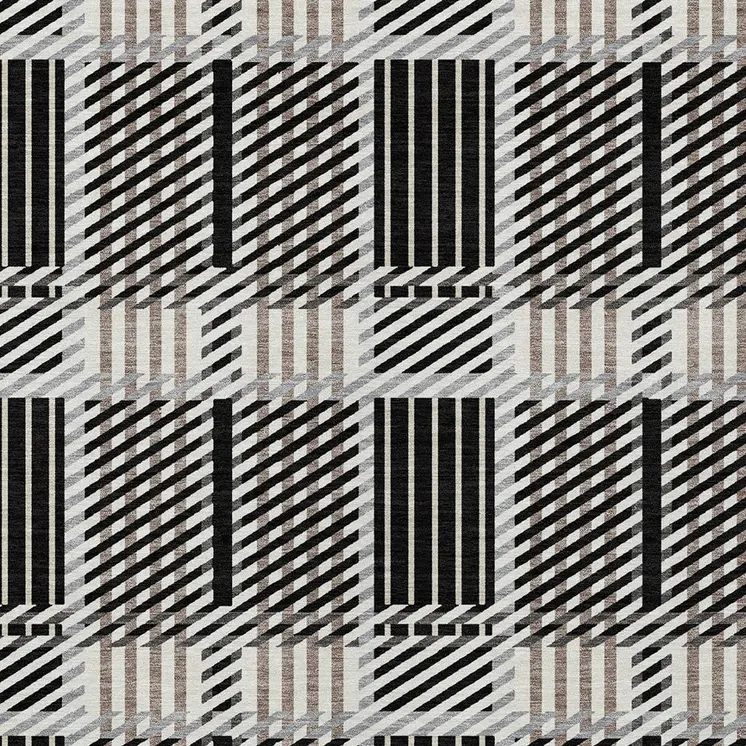 9' X 12' Black Gray And Brown Plaid Washable Indoor Outdoor Area Rug