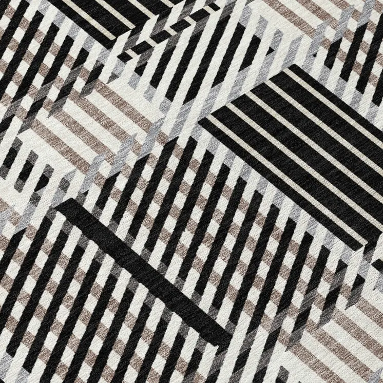 10' X 14' Black Gray And Brown Plaid Washable Indoor Outdoor Area Rug