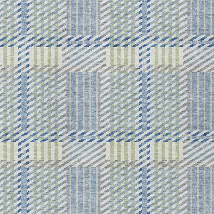 10' X 14' Denim Blue Green And Ivory Plaid Washable Indoor Outdoor Area Rug