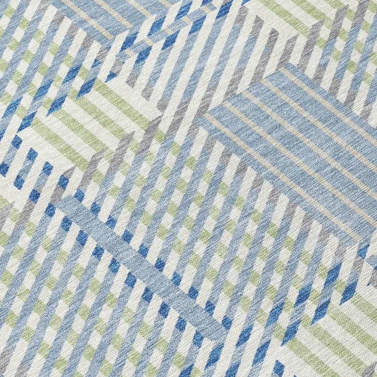 10' X 14' Denim Blue Green And Ivory Plaid Washable Indoor Outdoor Area Rug