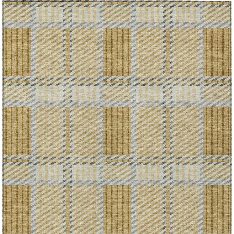 3' X 5' Gold Brown And Gray Plaid Washable Indoor Outdoor Area Rug