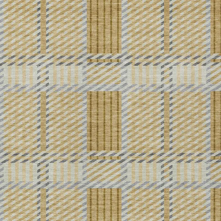 9' X 12' Gold Brown And Gray Plaid Washable Indoor Outdoor Area Rug