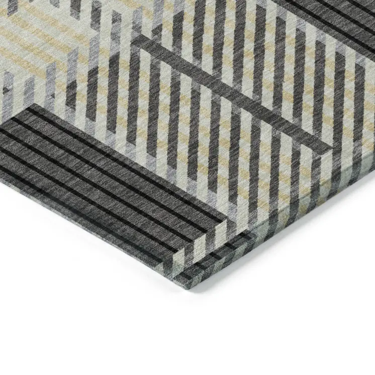3' X 5' Gray Charcoal And Black Plaid Washable Indoor Outdoor Area Rug