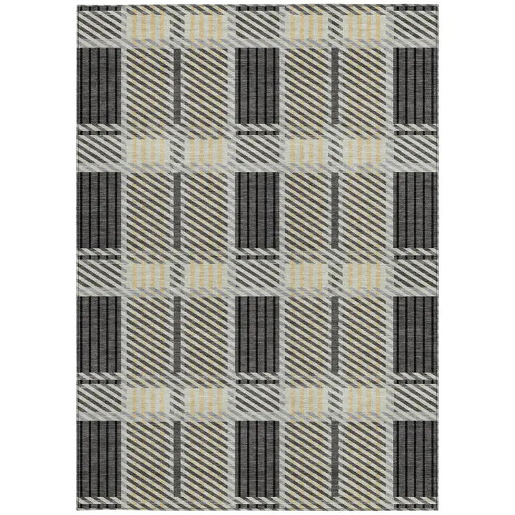 3' X 5' Gray Charcoal And Black Plaid Washable Indoor Outdoor Area Rug