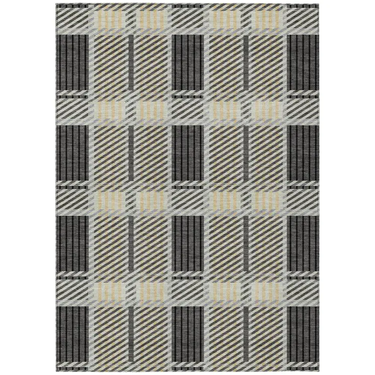 5' X 8' Gray Charcoal And Black Plaid Washable Indoor Outdoor Area Rug