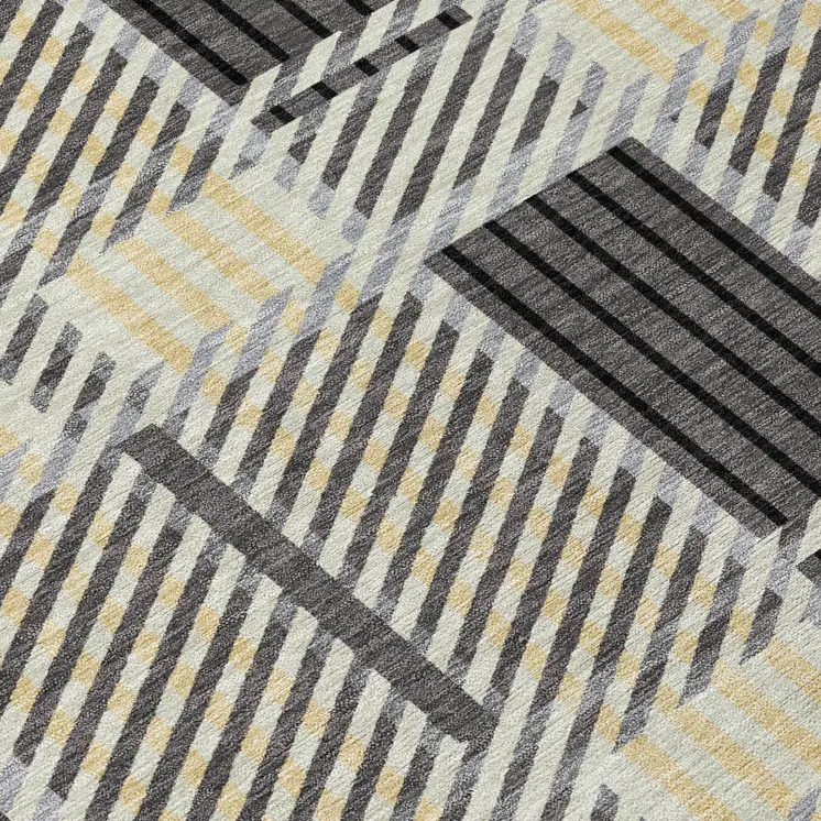 8' Gray Charcoal And Black Round Plaid Washable Indoor Outdoor Area Rug