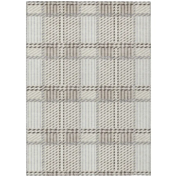 3' X 5' Ivory Gray And Brown Plaid Washable Indoor Outdoor Area Rug