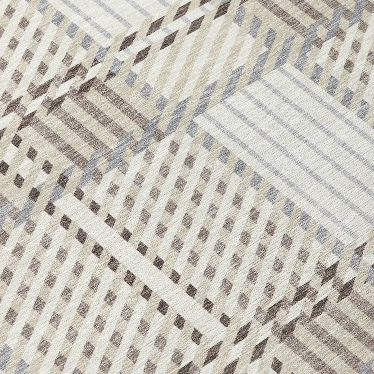 5' X 8' Ivory Gray And Brown Plaid Washable Indoor Outdoor Area Rug