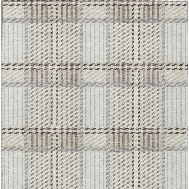 8' X 10' Ivory Gray And Brown Plaid Washable Indoor Outdoor Area Rug
