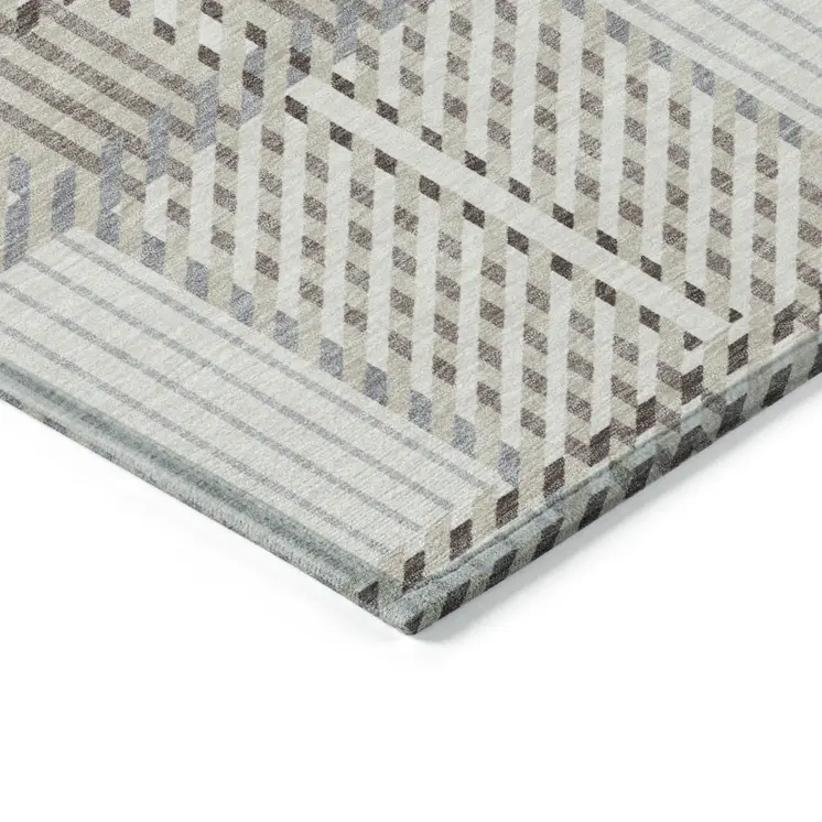 10' X 14' Ivory Gray And Brown Plaid Washable Indoor Outdoor Area Rug