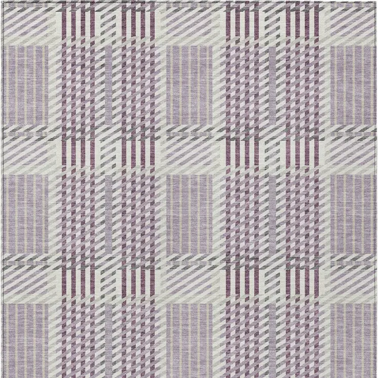3' X 5' Lavender Ivory And Gray Plaid Washable Indoor Outdoor Area Rug