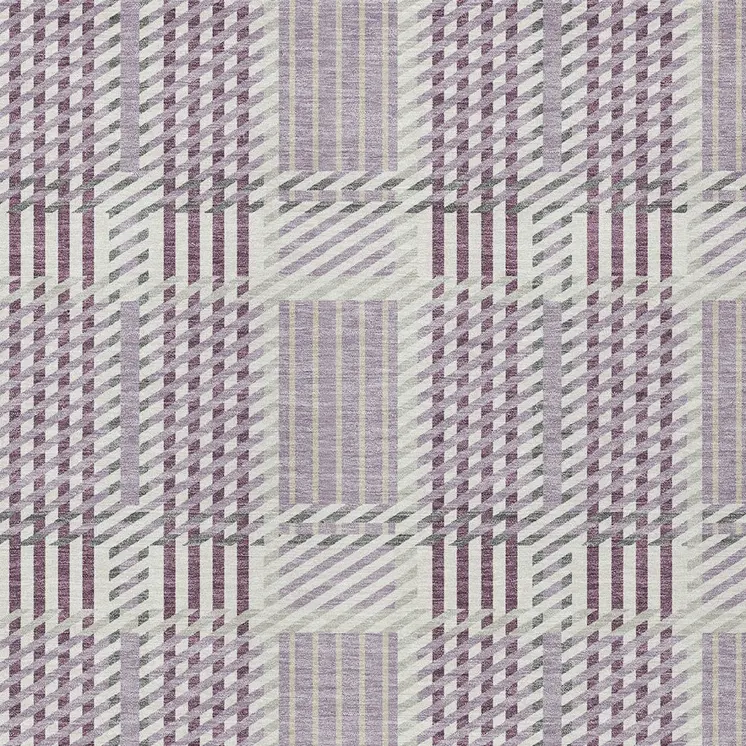 3' X 5' Lavender Ivory And Gray Plaid Washable Indoor Outdoor Area Rug