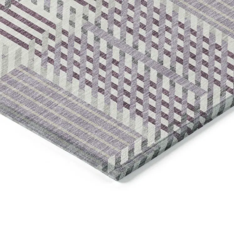 5' X 8' Lavender Ivory And Gray Plaid Washable Indoor Outdoor Area Rug