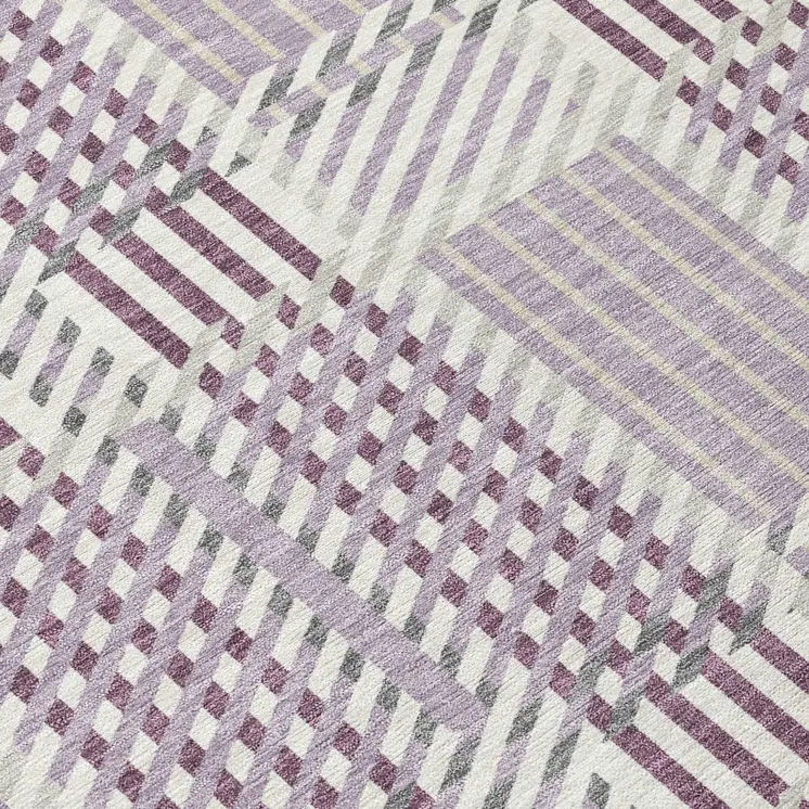 5' X 8' Lavender Ivory And Gray Plaid Washable Indoor Outdoor Area Rug