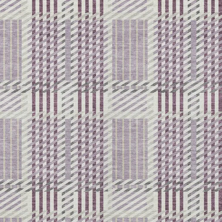 8' X 10' Lavender Ivory And Gray Plaid Washable Indoor Outdoor Area Rug