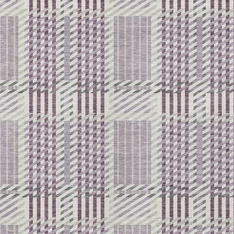 10' X 14' Lavender Ivory And Gray Plaid Washable Indoor Outdoor Area Rug