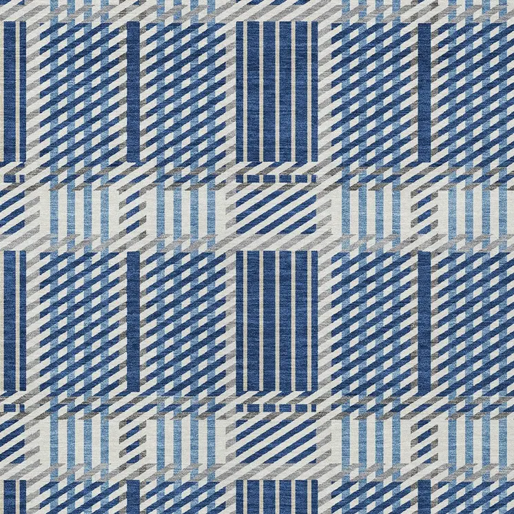 8' X 10' Navy Blue Ivory And Gray Plaid Washable Indoor Outdoor Area Rug
