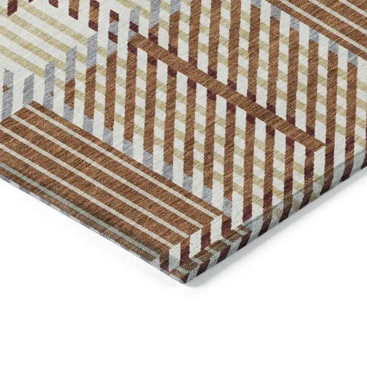 3' X 5' Copper Gold And Gray Plaid Washable Indoor Outdoor Area Rug