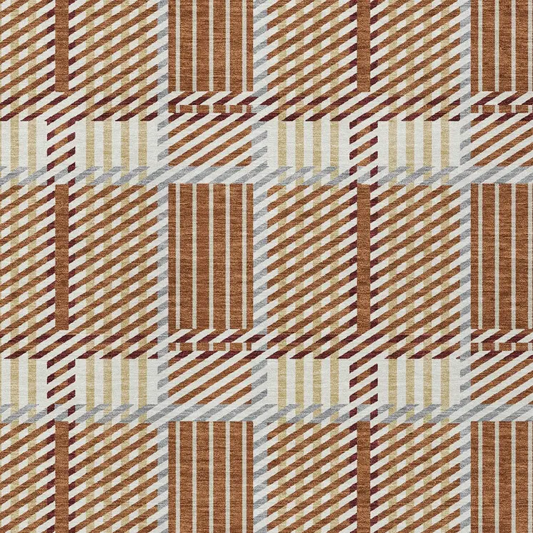 3' X 5' Copper Gold And Gray Plaid Washable Indoor Outdoor Area Rug