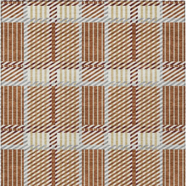 5' X 8' Copper Gold And Gray Plaid Washable Indoor Outdoor Area Rug