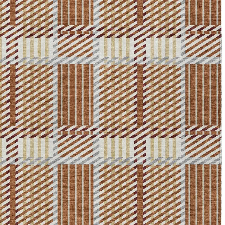 5' X 8' Copper Gold And Gray Plaid Washable Indoor Outdoor Area Rug