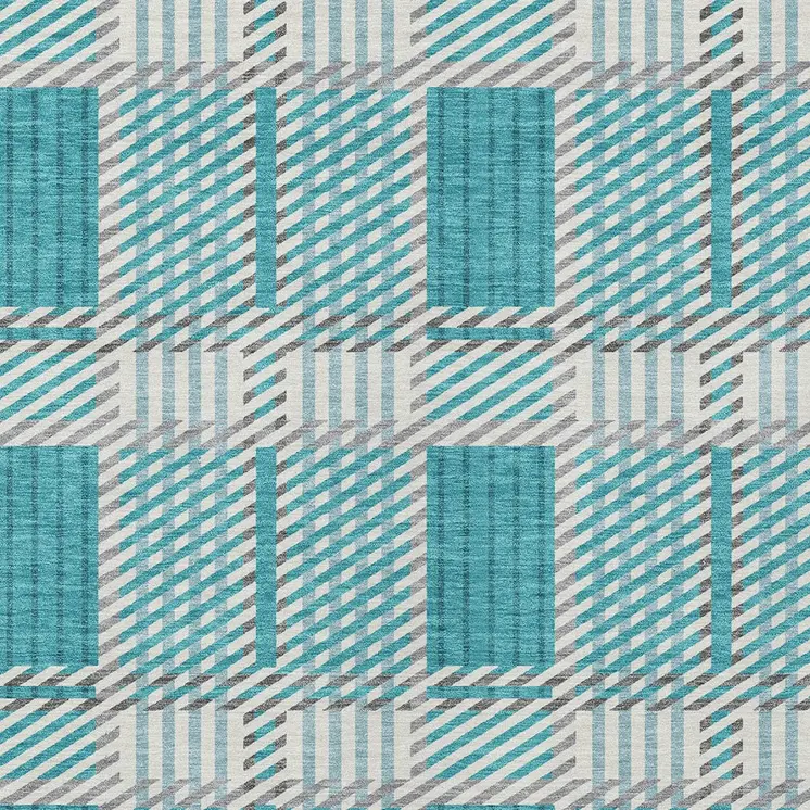 5' X 8' Teal Blue Gray And Ivory Plaid Washable Indoor Outdoor Area Rug