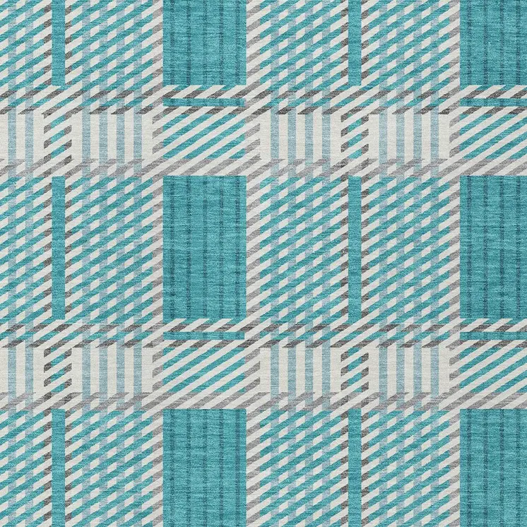 8' X 10' Teal Blue Gray And Ivory Plaid Washable Indoor Outdoor Area Rug