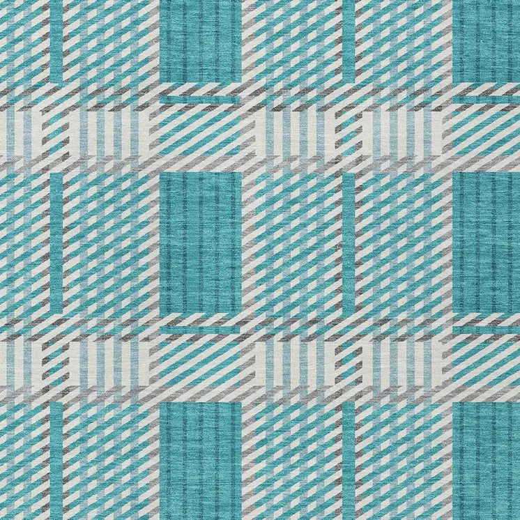 10' X 14' Teal Blue Gray And Ivory Plaid Washable Indoor Outdoor Area Rug