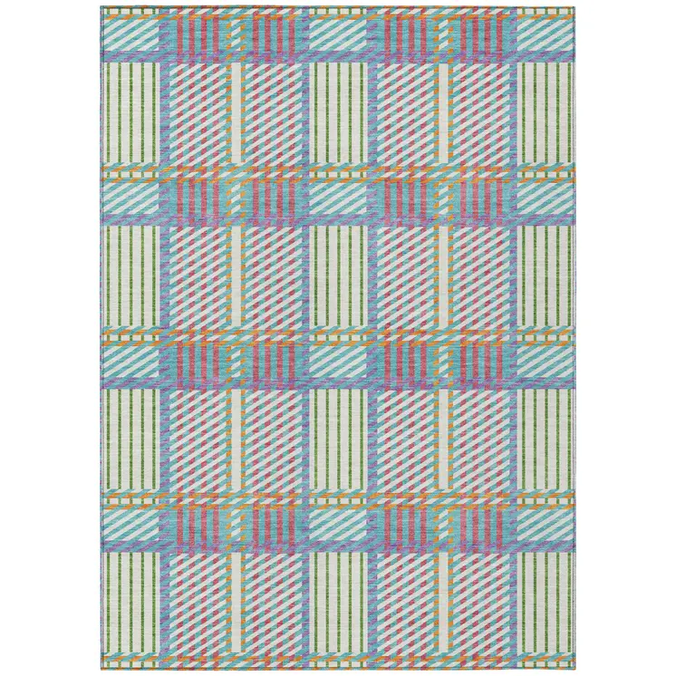 8' X 10' White Purple And Pink Plaid Washable Indoor Outdoor Area Rug