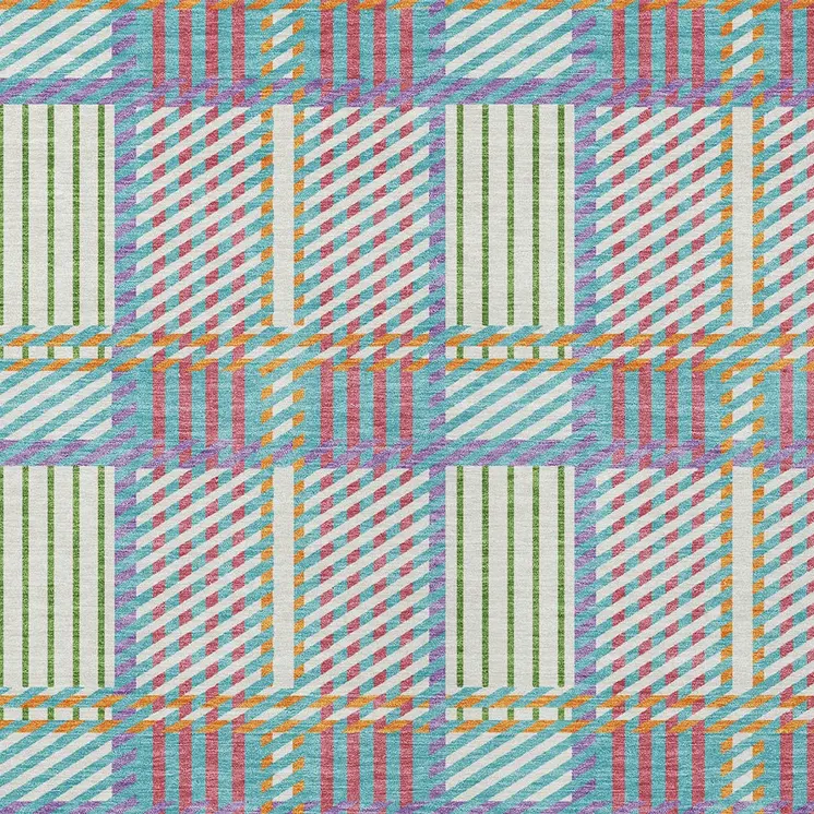 8' X 10' White Purple And Pink Plaid Washable Indoor Outdoor Area Rug