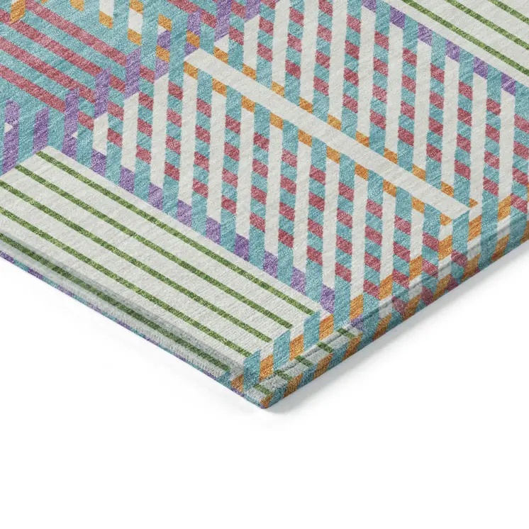 8' X 10' White Purple And Pink Plaid Washable Indoor Outdoor Area Rug