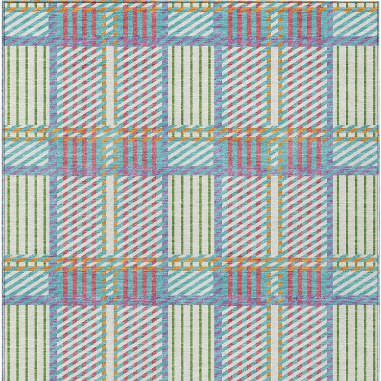 8' X 10' White Purple And Pink Plaid Washable Indoor Outdoor Area Rug