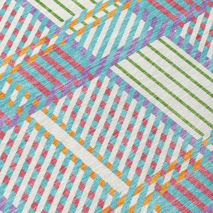 8' X 10' White Purple And Pink Plaid Washable Indoor Outdoor Area Rug