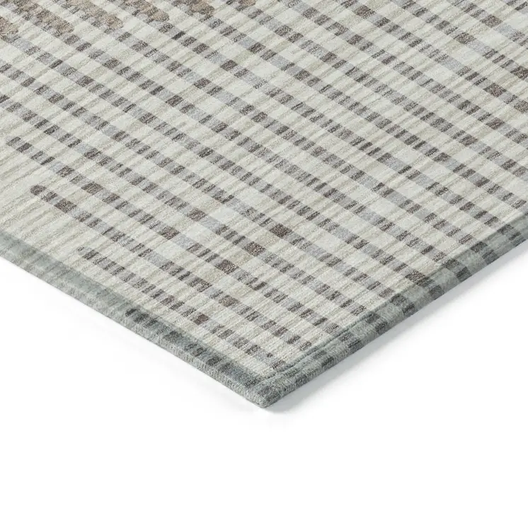 3' X 5' Beige And Ivory Geometric Washable Indoor Outdoor Area Rug