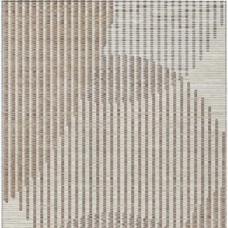 3' X 5' Beige And Ivory Geometric Washable Indoor Outdoor Area Rug