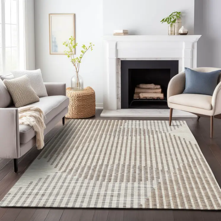 3' X 5' Beige And Ivory Geometric Washable Indoor Outdoor Area Rug