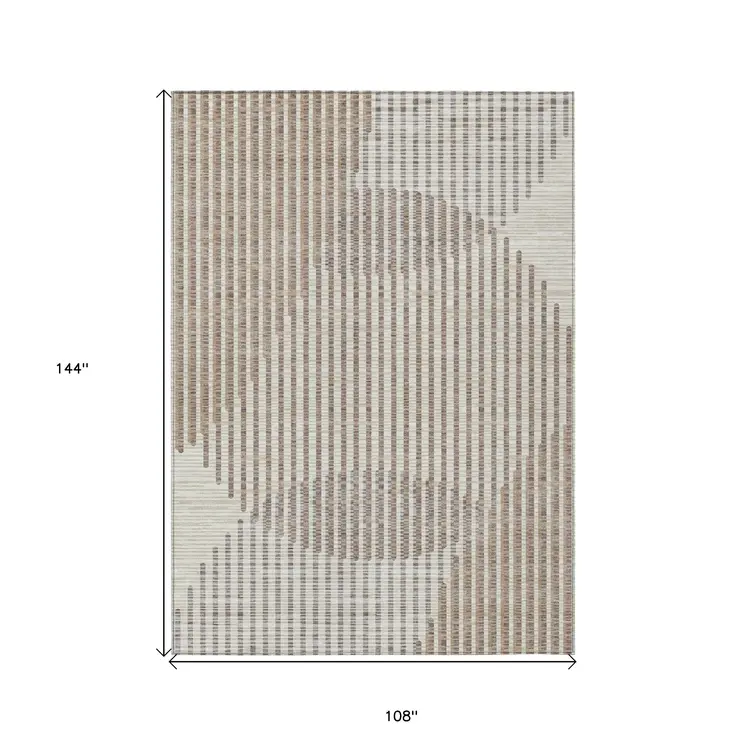 9' X 12' Beige And Ivory Geometric Washable Indoor Outdoor Area Rug