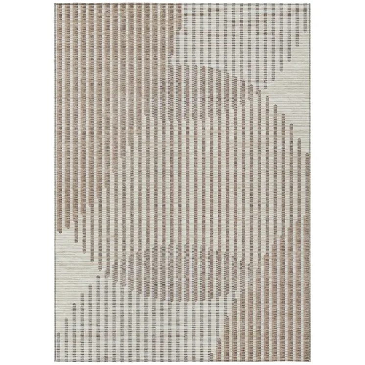 9' X 12' Beige And Ivory Geometric Washable Indoor Outdoor Area Rug